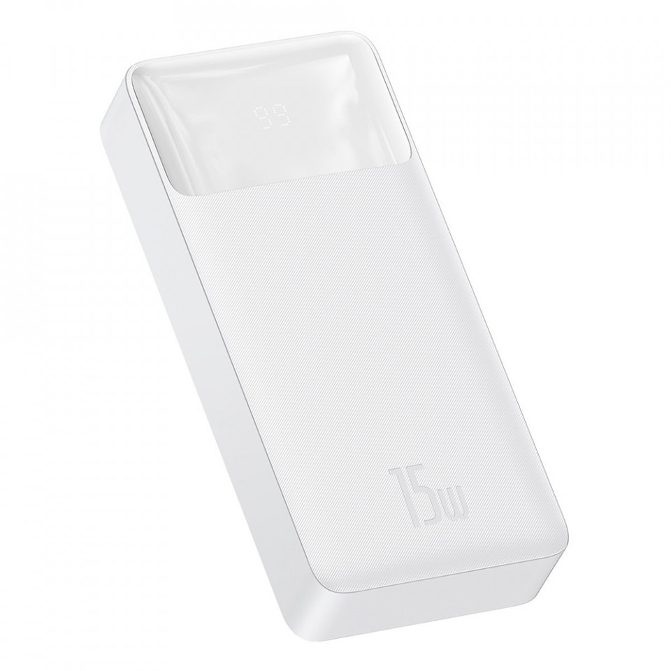 Baterie externa 20000mAh, 2x USB, QC 3.0, 15W, Display Digital, Baseus - Alb