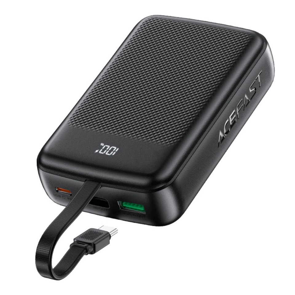 Baterie Externa 20000mAh, Cablu Integrat, USB + Type-C, PD22.5W, Display LED, Acefast M14, Negru - 1 | YEO