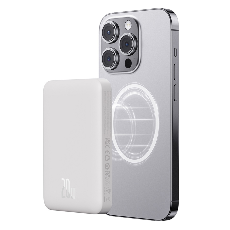 Baterie Externa, Baseus, Magnetica, Incarcare Rapida, MagSafe, USB-C, 10000mAh, 20W, Magnetic Mini, Alb - 1 | YEO