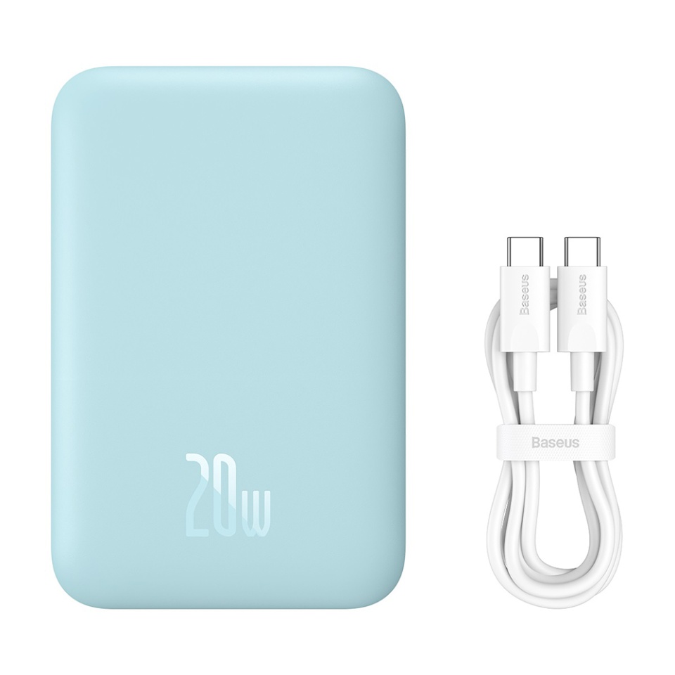 Baterie Externa, Baseus, Magnetica, Incarcare Rapida, MagSafe, USB-C, 6000mAh, 20W, Magnetic Mini, Albastru - 1 | YEO
