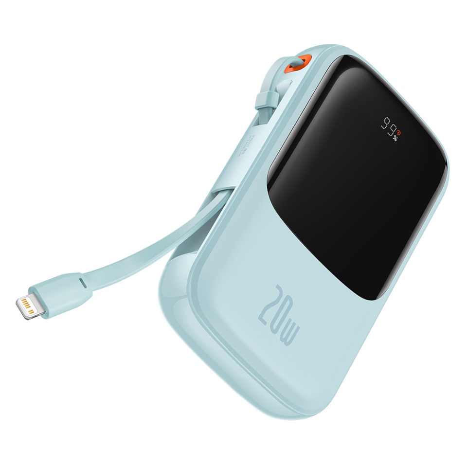 Baterie Externa cu Display Digital, Baseus, Incarcare Rapida, Type-C, USB, 20000mAh, 20W, with Cable USB-C, Lightning, 3A, Qpow Pro, Albastru