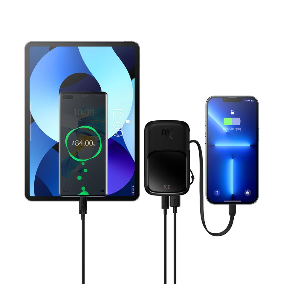 Baterie Externa cu Display Digital, Baseus, Incarcare Rapida, Type-C, USB, 20000mAh, 20W, with Cable USB-C, Lightning, 3A, Qpow Pro, Negru - 3 | YEO