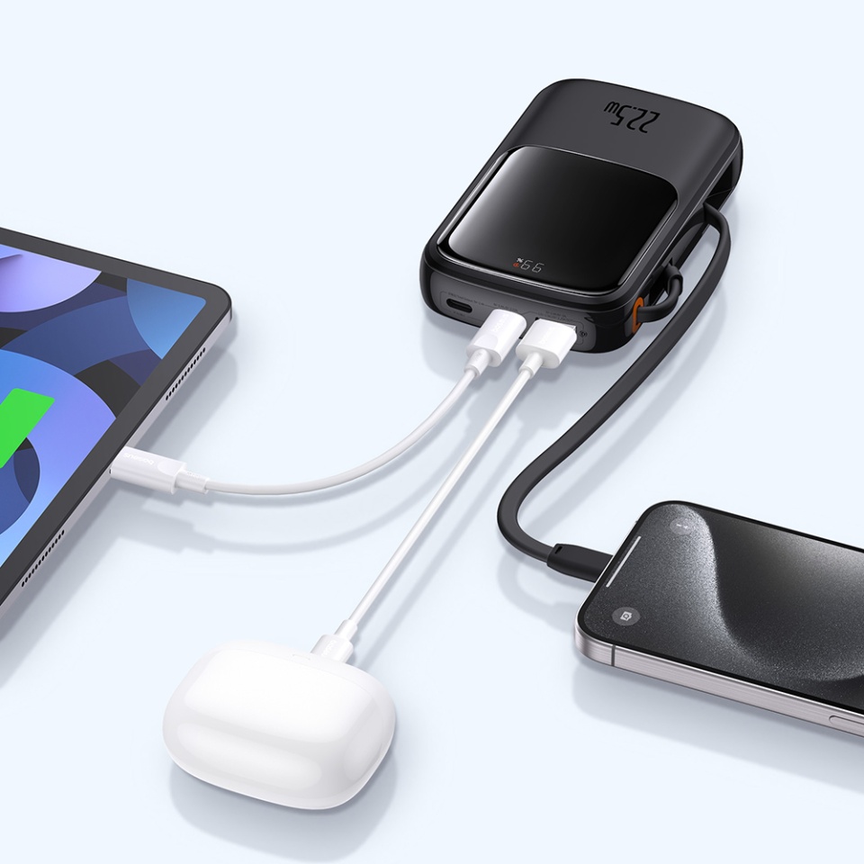 Baterie Externa cu Display Digital, Baseus, Incarcare Rapida, Type-C, USB, 20000mAh, 20W, with Cable USB-C, Lightning, 3A, Qpow Pro, Negru - 3 | YEO