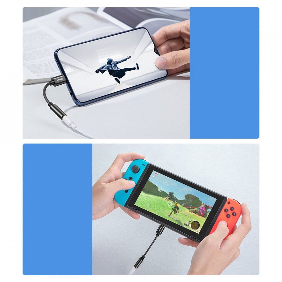 Cablu adaptor audio Type-C la Jack 3.5mm, Baseus L54 (CATL54-01) - Negru - 6