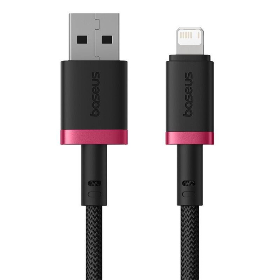 Cablu de data USB la LIghtning, 2.4A, Fast Charge, 480Mbps, 1m, Naylon Rezistent, Baseus Dura Series, Rosu Negru - 1 | YEO