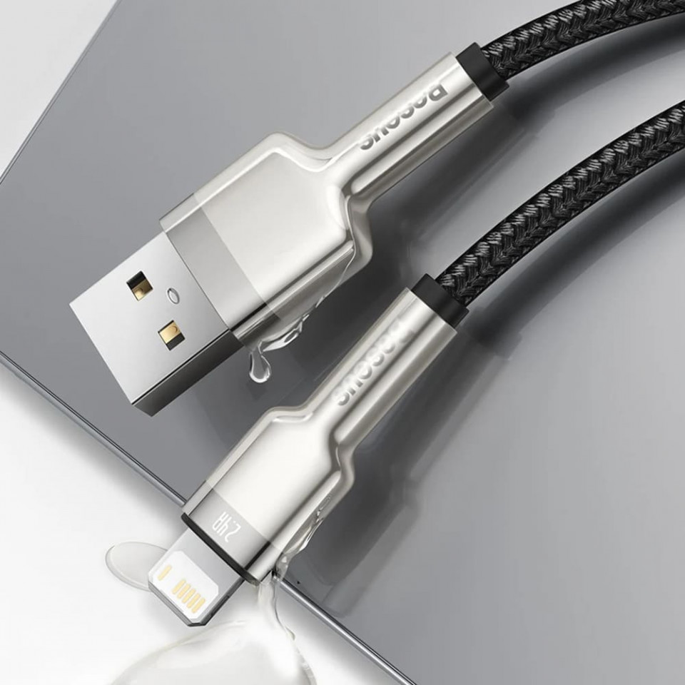 Cablu de Date USB la Lightning 2.4A, 2m, Baseus Cafule - Negru - 1 | YEO