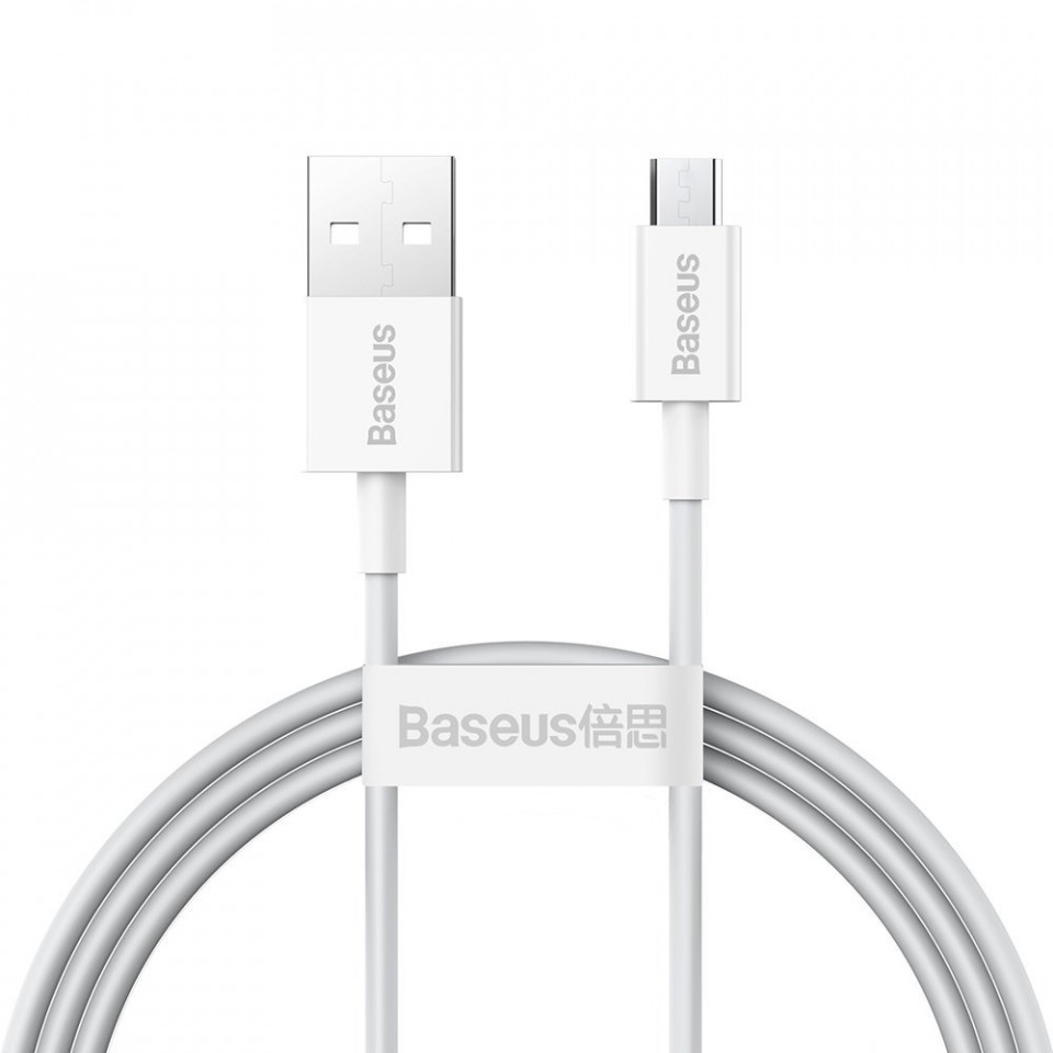 Cablu de date USB la Micros-USB, 2A, 1m, Baseus Superior Series (CAMYS-02) - Alb