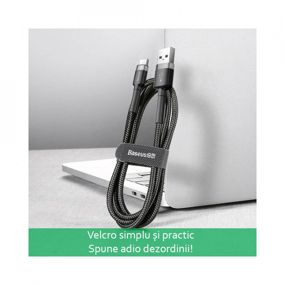 Cablu de date USB la Type-C, 3A, 1m, Baseus - Rosu Negru - 3 | YEO