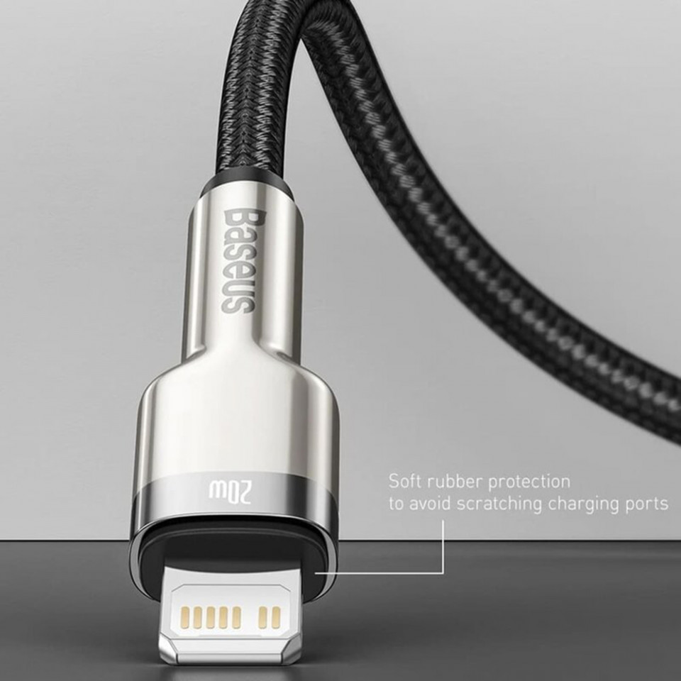 Cablu USB la Lightning, 2.4A, 480Mbps, 25cm - Baseus Cafule Series Metal (CALJK-01) - Black - 3 | YEO