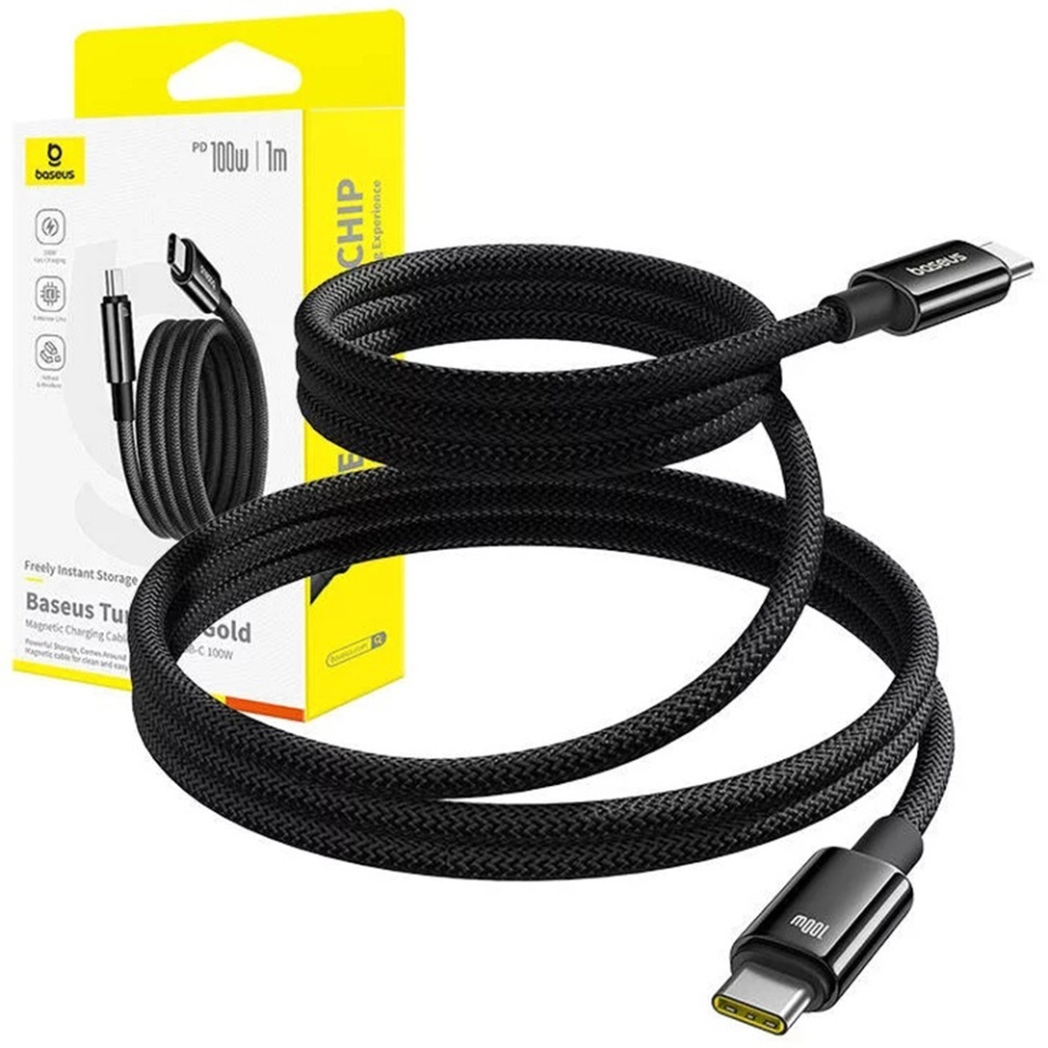 Cablue de Date Type-C la Type-C 100W, Super Fast Charging, 1m, 480Mbps, Baseus Tungsten Gold, Negru - 2 | YEO