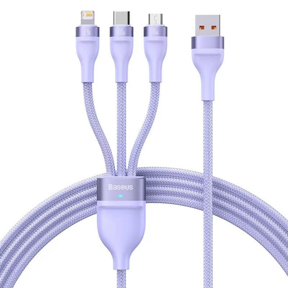 Cablue de Incarcare / Date 3in1 USB la Type-C, Lightning, Micro-USB, 100W, 1.2m, Baseus, Flash Series 2, Mov