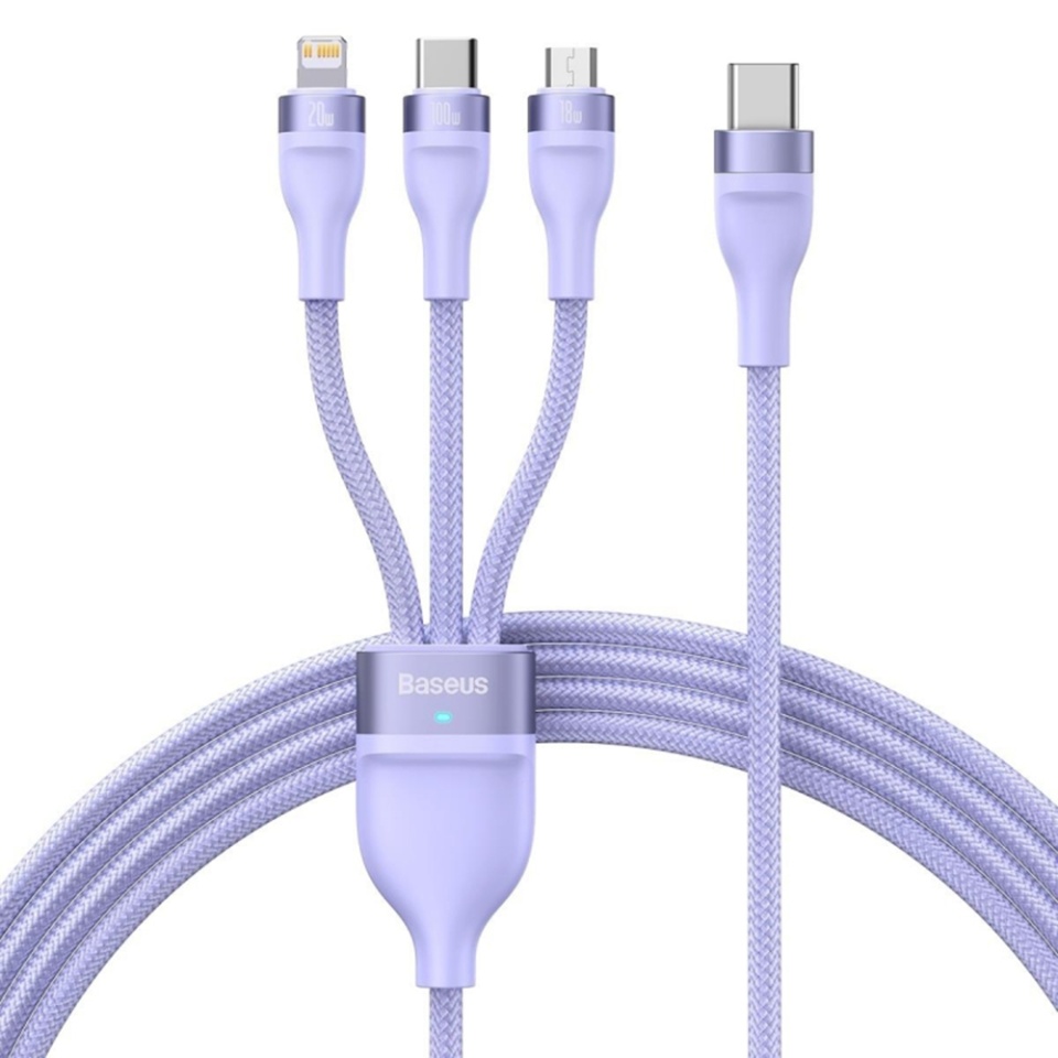 Cablue de Incarcare / Date 3in1 USB la Type-C, Lightning, Micro-USB, 100W, 1.5m, Baseus, Flash Series 2, Mov