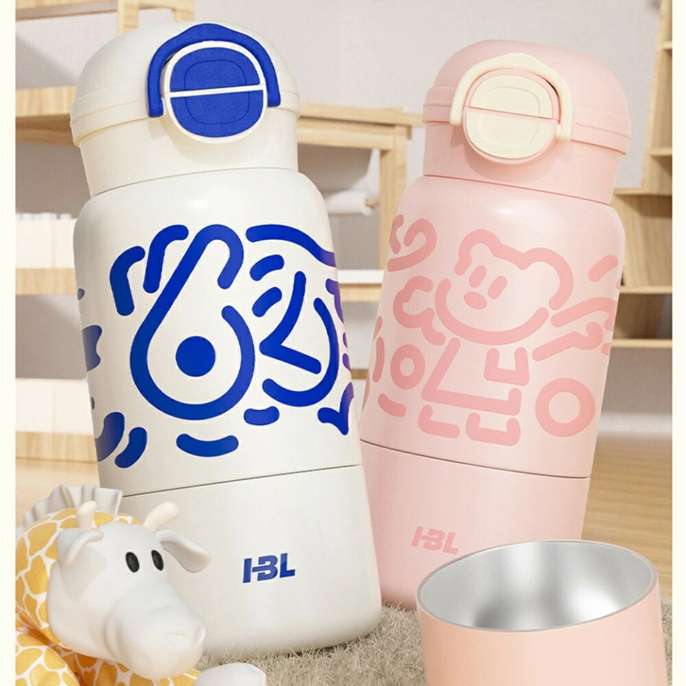 Cana termos pentru Copii, Rezistent la rugina si la scurgeri, Reutilizabil, Bauturi calde si reci, ceai sau cafea, smoothie si multe altele, Otel inoxidabil, 520ml, THM8 - Roz - 1 | YEO