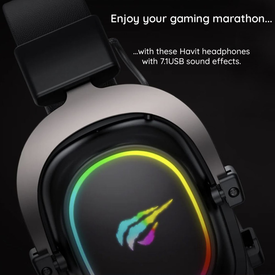 Casti gaming RGB cu Microfon, 53mm, Jack 3.5mm, Cablu 2m, Havit H2002P, Negru - 2 | YEO