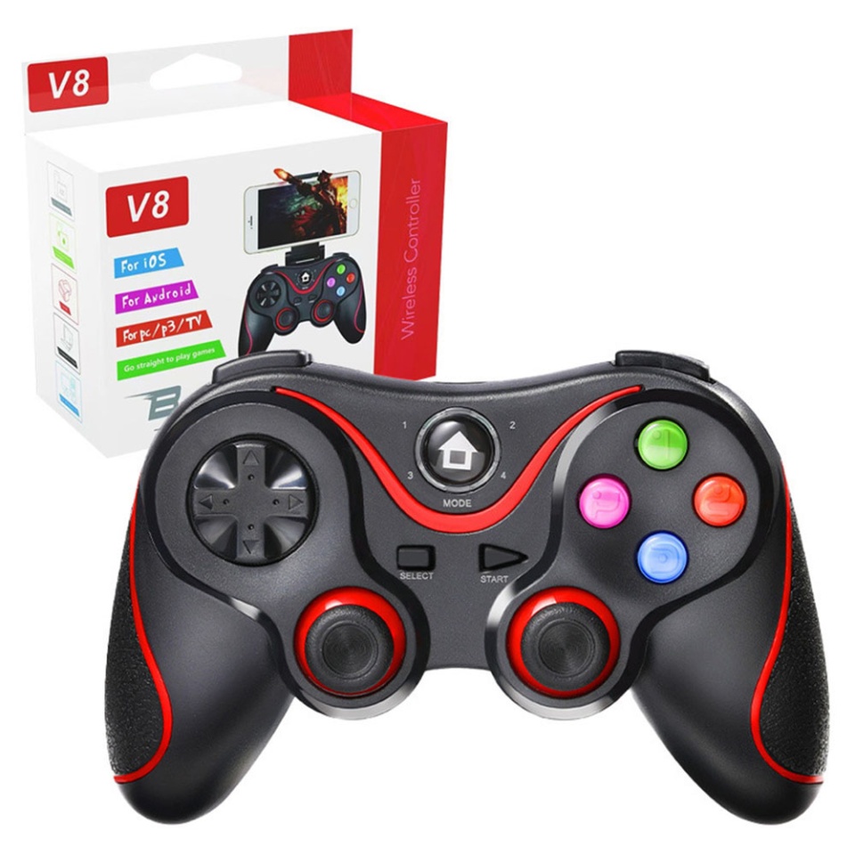 Controller Wireless V8, Compatibil Compatibil telefoane, tablete, TV Box, set cu sticker, Negru;rosu