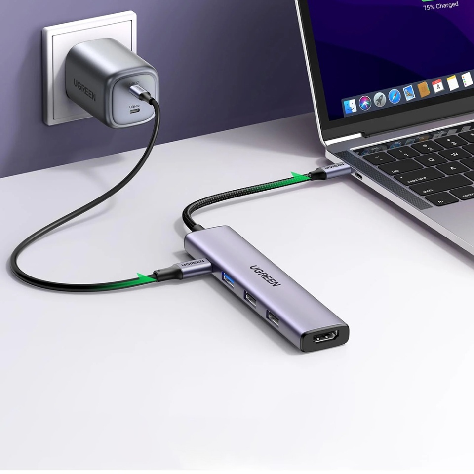 Docking Station Type-C la USB3.0, 2x USB2.0, HDMI 4K@30Hz, Type-C PD100W, 5Gbps, Ugreen CM478 15495, Gri - 3 | YEO