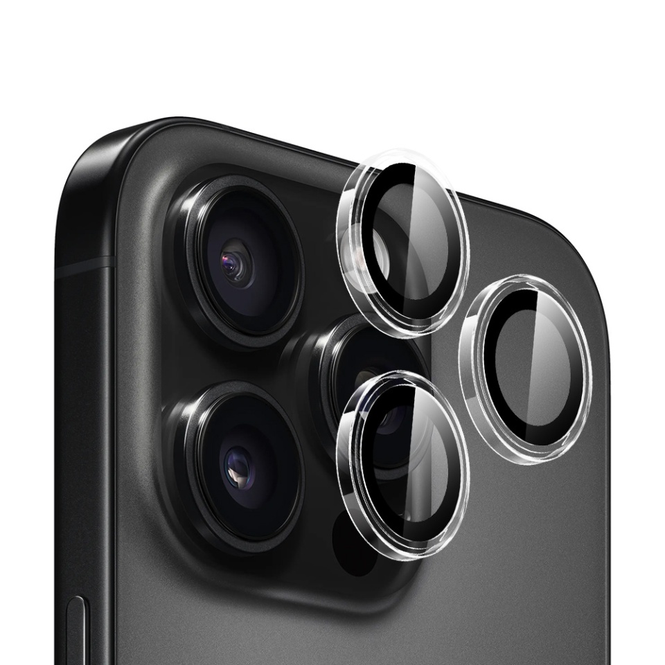 Folie camera pentru iPhone 16 Pro / 16 Pro Max, Blueo, Sticla Securizata, Ultra HD, Original Metal Frame Lens Protector, Set de 3, Negru