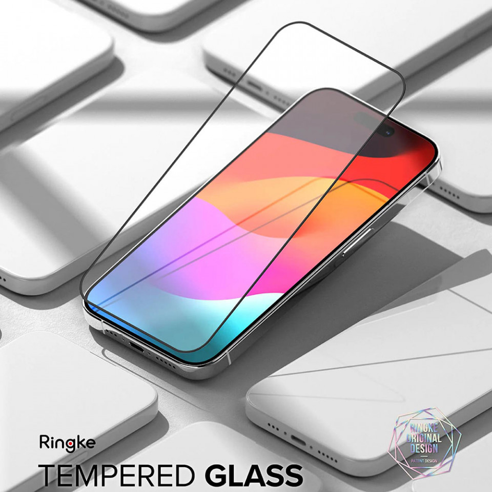 Folie iPhone 15 Pro Max din sticla securizata, Ringke Cover - Negru - 1 | YEO