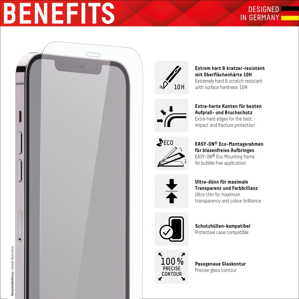 Folie Premium pentru iPhone 11 Pro Max / XS Max, Displex, sticla securizata, cadru de monatare, priectat in Germania, Transparent - 2 | YEO