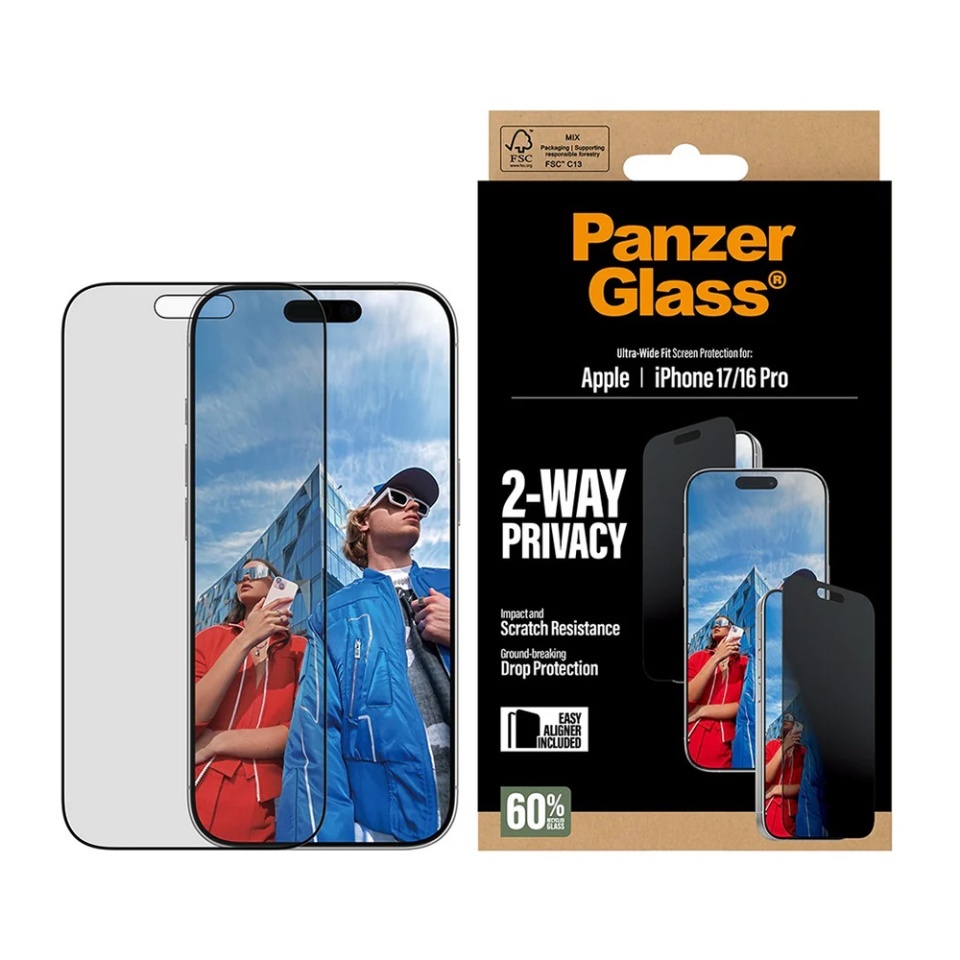 Folie Sticla pentru iPhone 16 Pro / 17, Ultra-Wide Fit w. EasyAligner, PanzerGlass, Anti-Soc si Anti-Bule, Transparent - 2 | YEO
