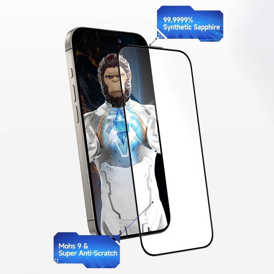 Folie Sticla pentru iPhone 16 Pro, Blueo HD, Sapphire Screen Protector with Applicator Pro, Negru - 2 | YEO
