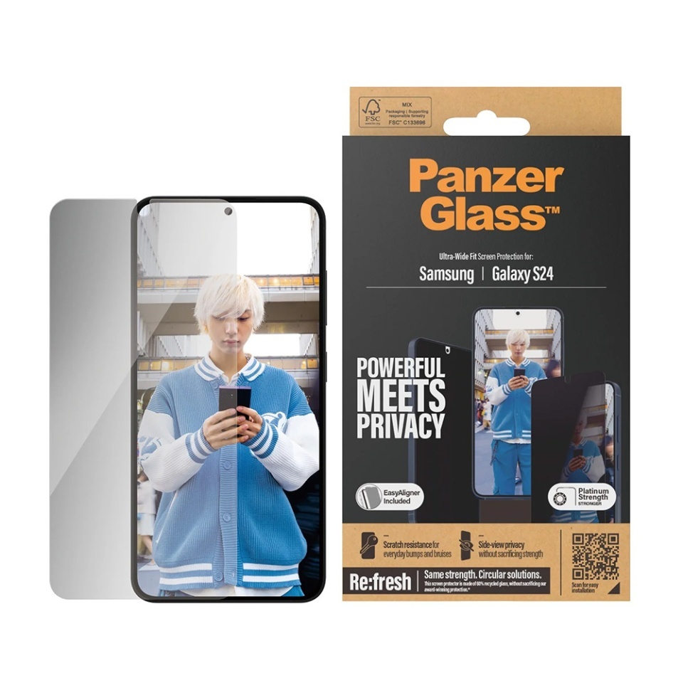 Folie Sticla pentru Samsung Galaxy S24, Ultra-Wide Fit w. EasyAligner, PanzerGlass, Anti-Soc si Anti-Bule, Transparent