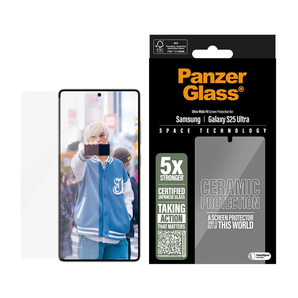Folie Sticla pentru Samsung Galaxy S25 Ultra, Ultra-Wide Fit w. EasyAligner, PanzerGlass, Anti-Soc si Anti-Bule, Transparent