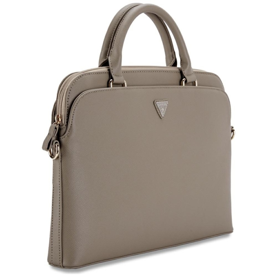 Geanta Laptop Dispozitive 15 inch, Grained Triangle Logo, Piele Ecologica, Curea Ajustabila, Guess, Bej - 1 | YEO