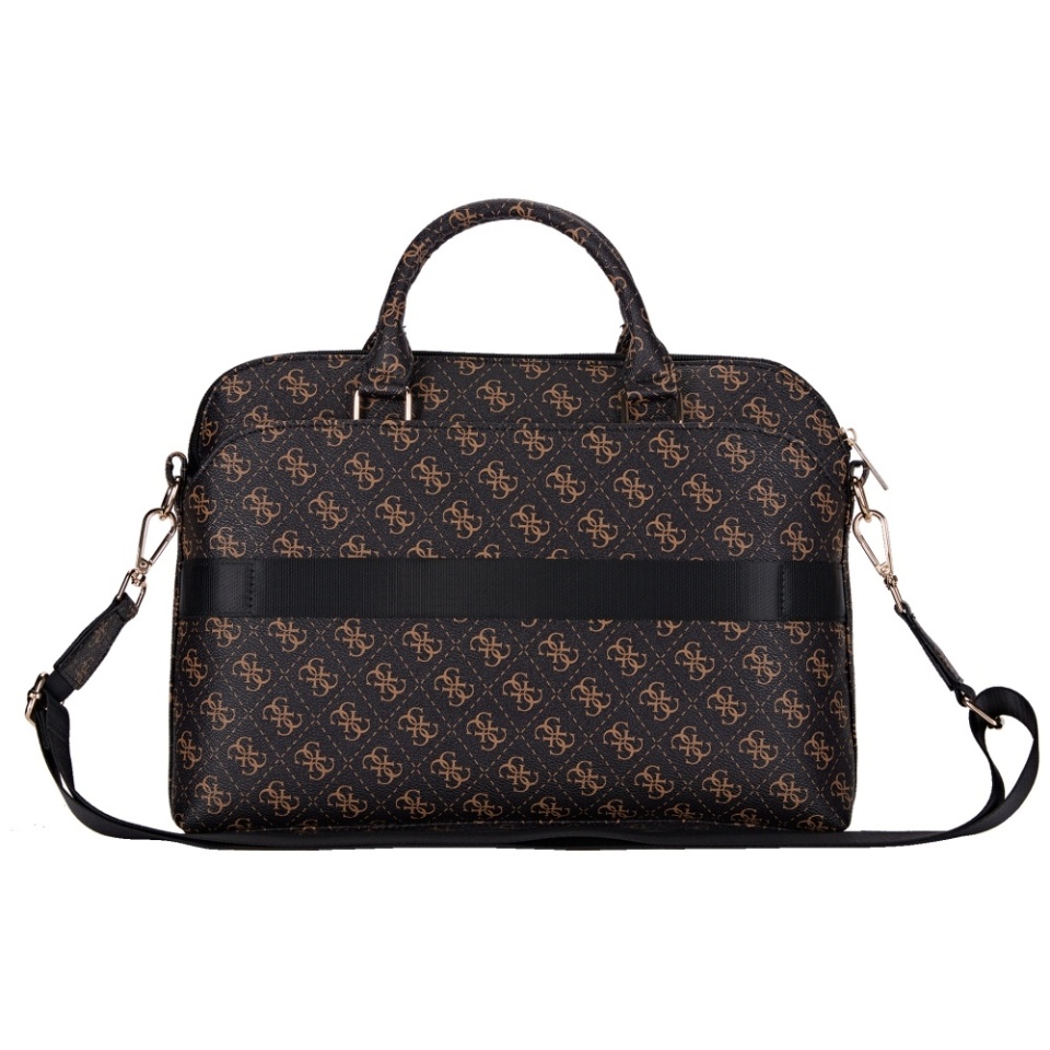 Geanta Laptop Dispozitive 15 inch, Grained Triangle Logo, Piele Ecologica, Curea Ajustabila, Guess, Maro - 1 | YEO