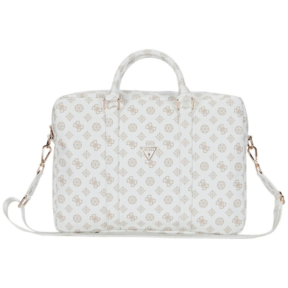 Geanta Laptop Dispozitive 16 inch, Peony Triangle Logo, Piele Ecologica, Curea Ajustabila, Guess, Alb - 1 | YEO