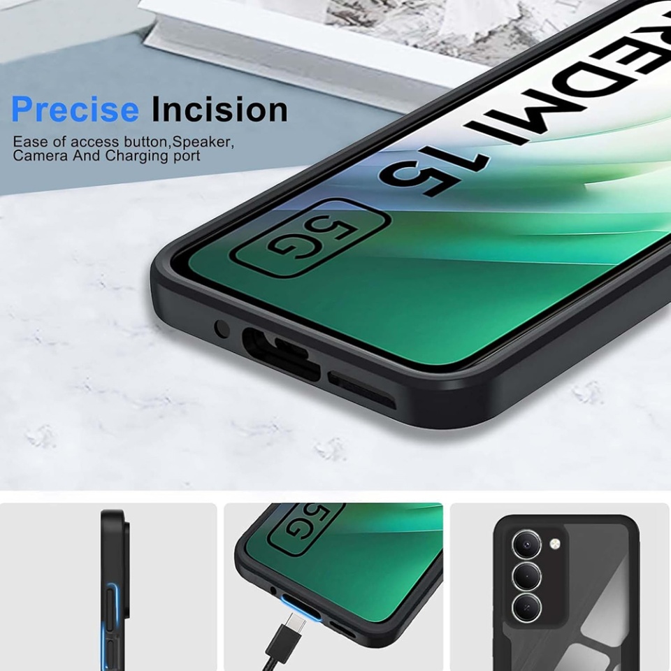 Husa + Folie pentru Xiaomi Redmi 15 5G / Redmi 15 4G, SKYDDAR INNOVATION, [Pachet 360°] ColorVerse, set cu sticker, Negru - 3 | YEO