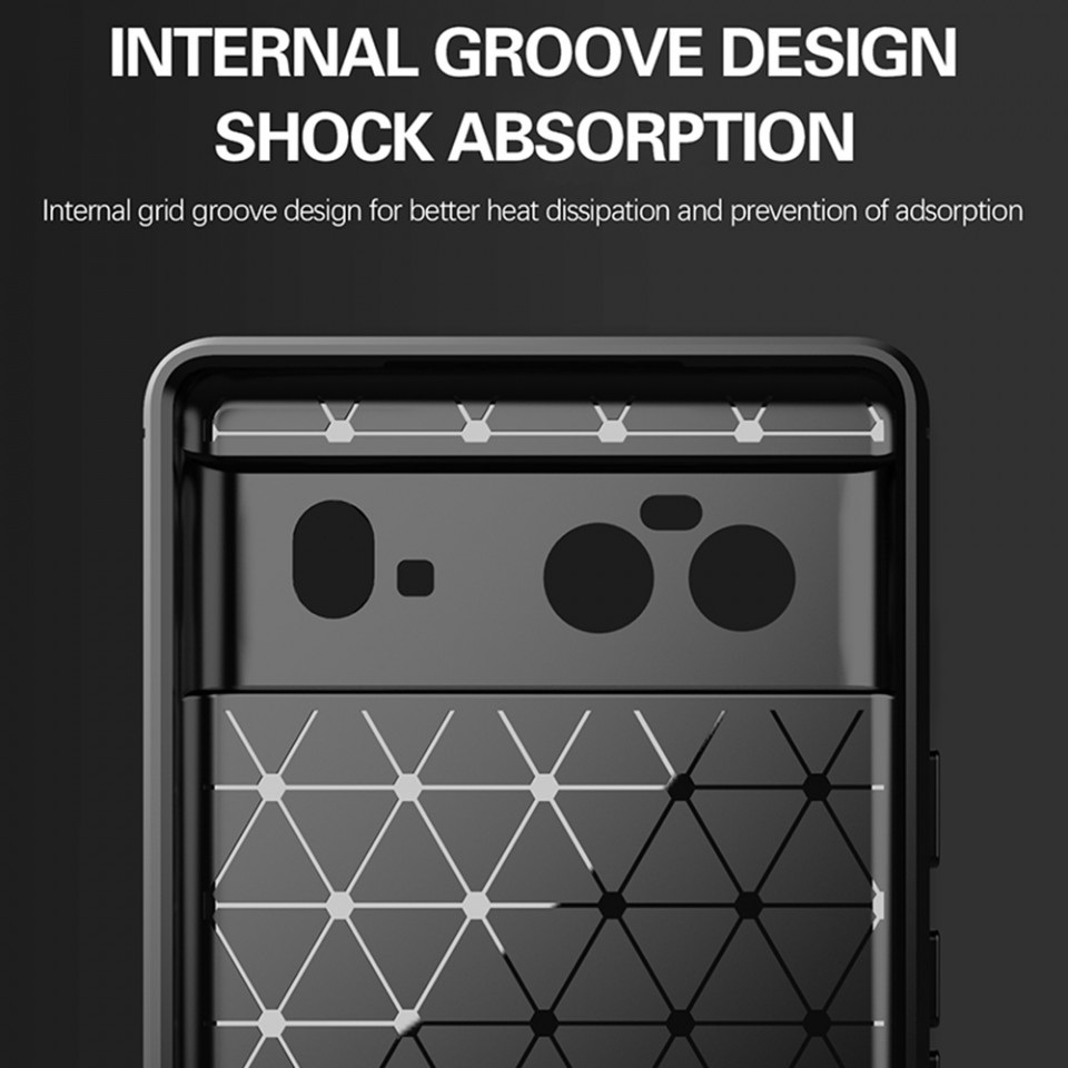 Husa Google Pixel 6 din silicon, Slim, cu textura Fibra Carbon - Negru - 3 | YEO