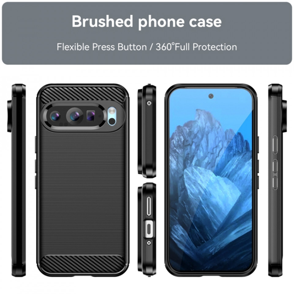 Husa Google Pixel 9 din silicon, Slim, cu textură Fibra Carbon - Negru - 2 | YEO