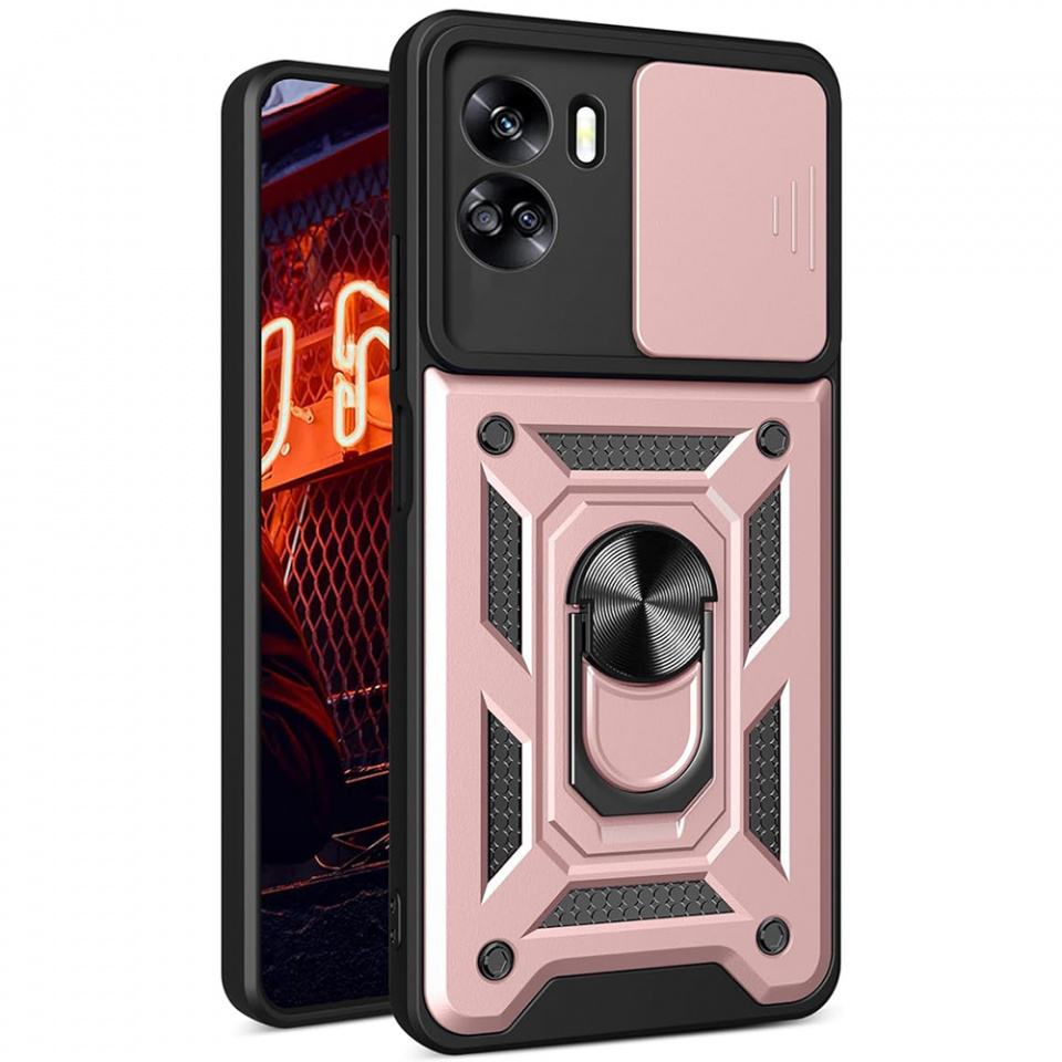 Husa Honor 90 Lite cu inel magnetic si protectie camera Skyddar CamShield - Rose Gold