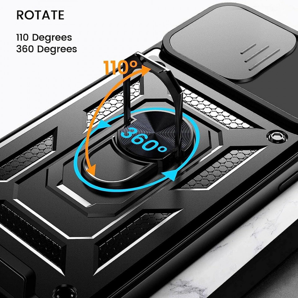 Husa Honor 90 Lite cu inel magnetic si protectie camera Skyddar CamShield - Negru - 7