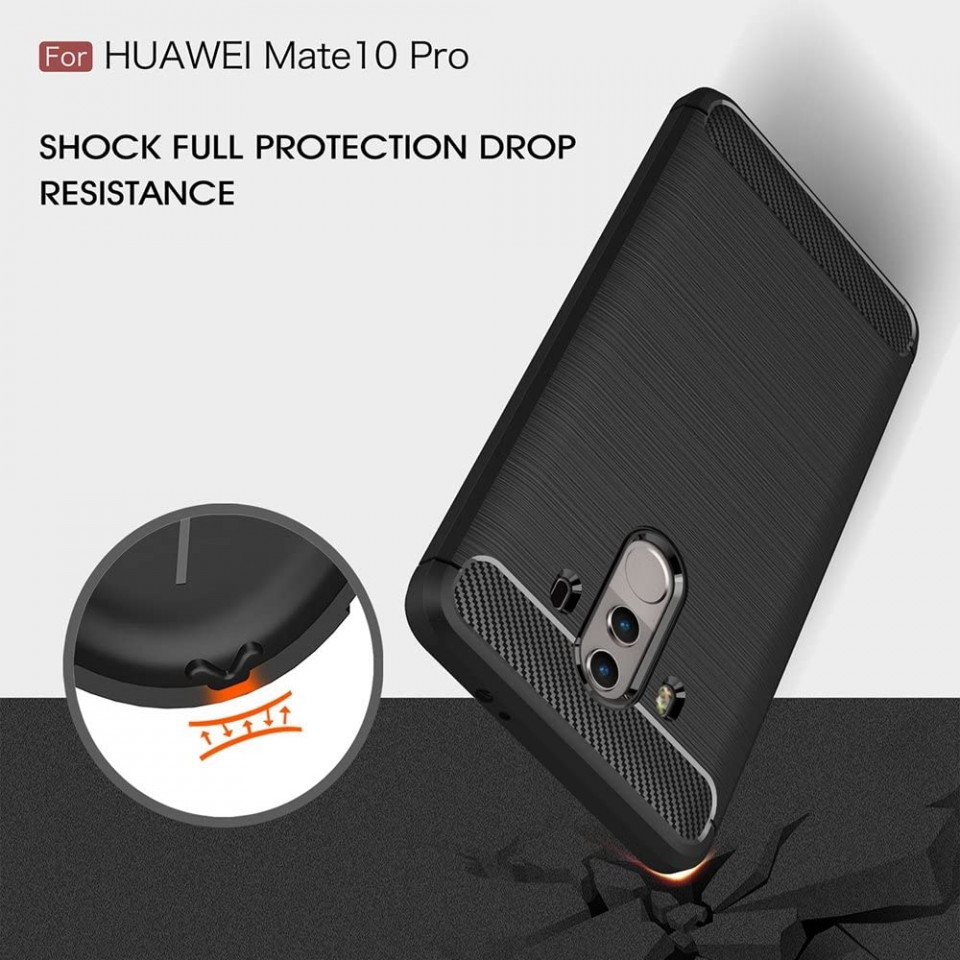 Husa Huawei Mate 10 Pro din silicon, Slim, cu textura Fibra Carbon - Negru - 3 | YEO