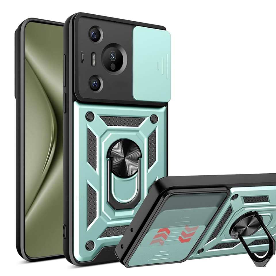 Husa Huawei Pura 70 cu inel magnetic si protectie camera Skyddar CamShield - Verde