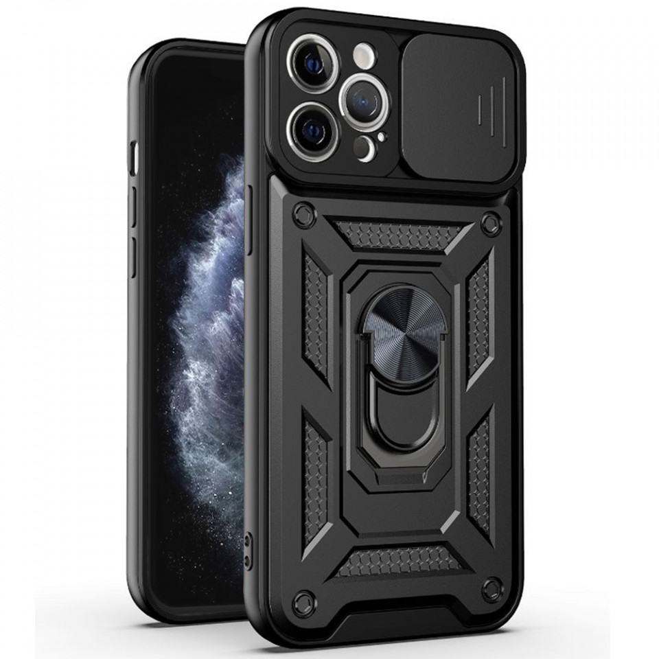 Husa iPhone 11 Pro cu inel magnetic, Techsuit CamShield - Negru