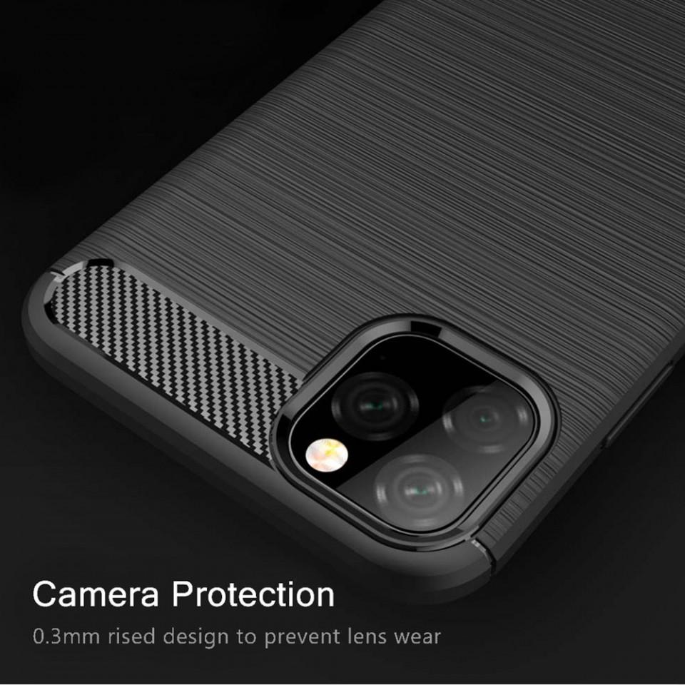 Husa iPhone 11 Pro din silicon, Slim, cu textura Fibra Carbon - Negru - 1 | YEO