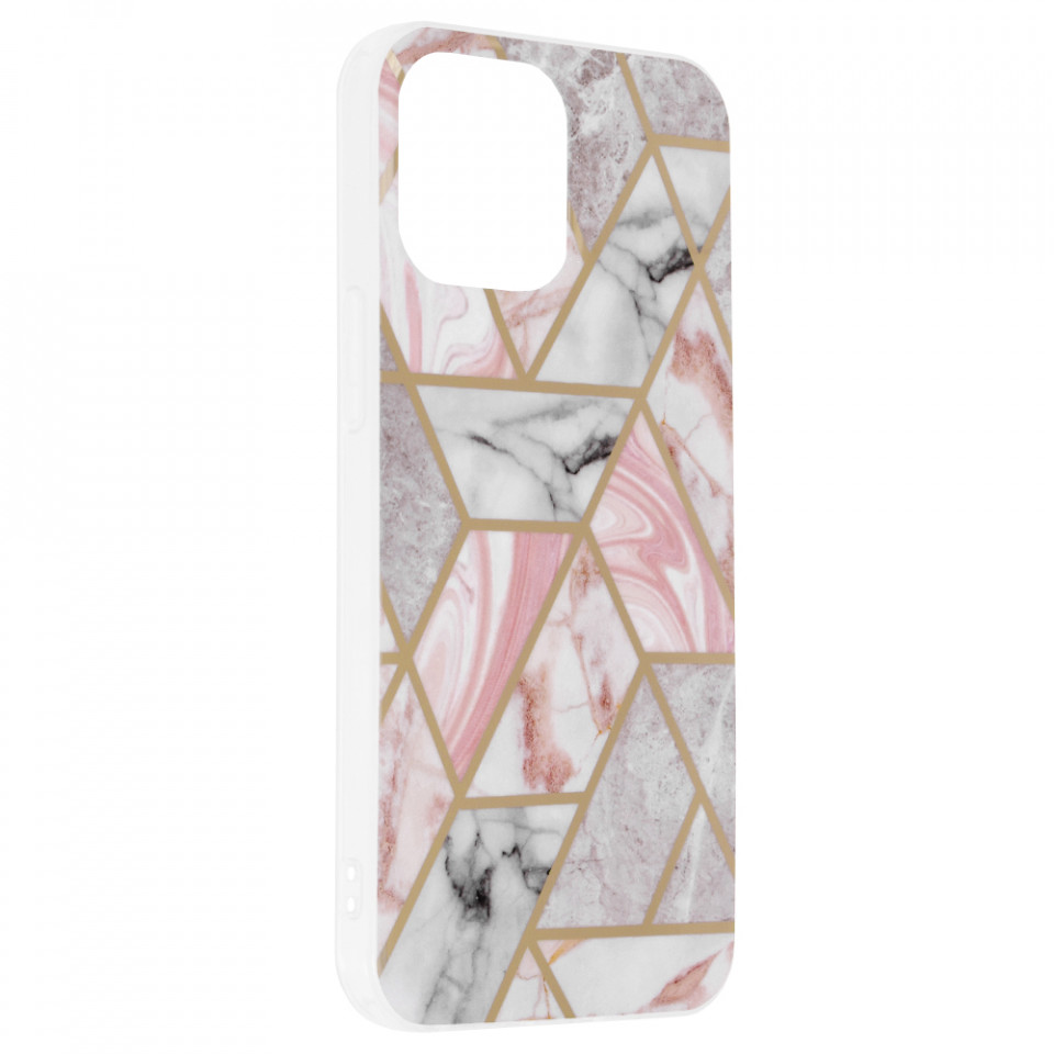 Husa iPhone 13 Pro Max Marble Series, Techsuit - Pink Hex - 1 | YEO