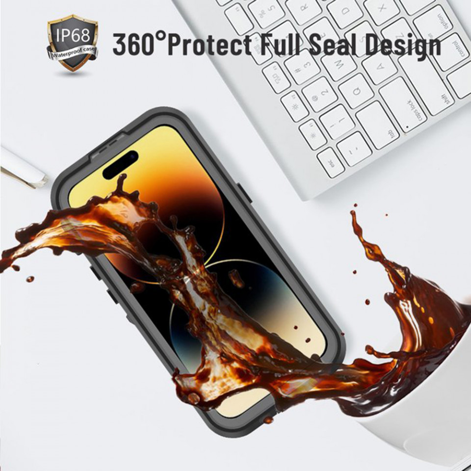 Husa iPhone 14 Pro rezistenta la apa, Waterproof IP68, ShellBox - Negru - 2 | YEO