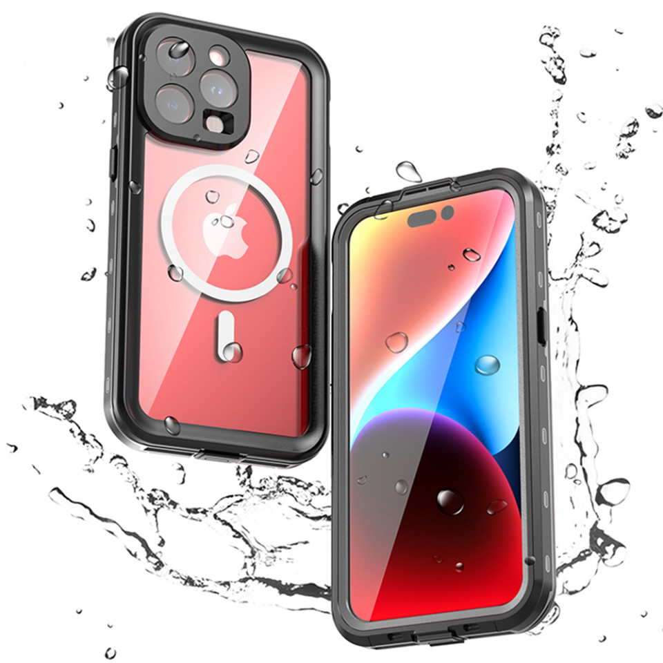 Husa iPhone 15 Pro Max rezistenta la apa, Waterproof IP68, ShellBox - Negru