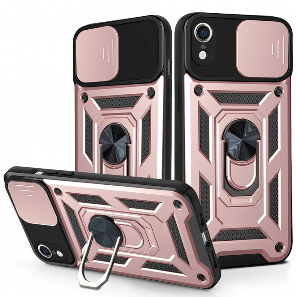 Husa iPhone XR cu inel magnetic si protectie camera Skyddar CamShield - Rose Gold