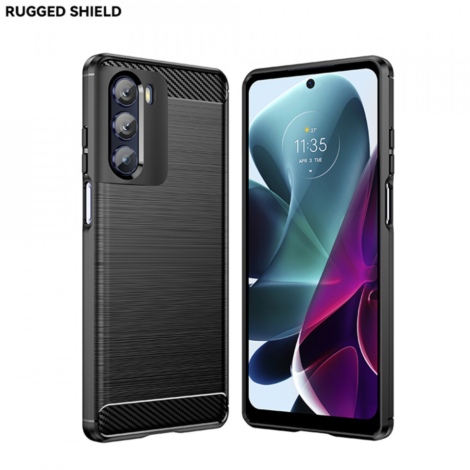 Husa Motorola Moto G200 5G din silicon, Slim, cu textura Fibra Carbon - Negru - 1 | YEO