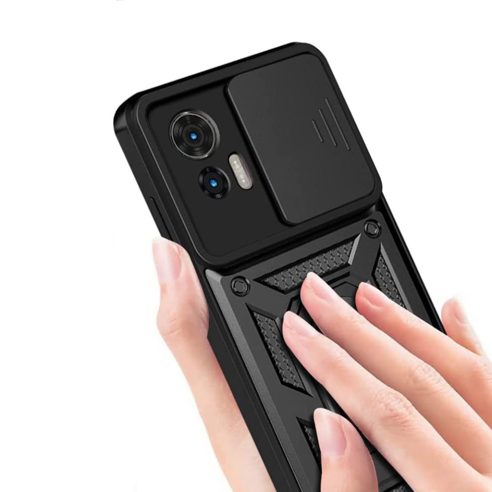 Husa Motorola Moto G85 cu inel magnetic si protectie camera Skyddar CamShield - Negru - 1 | YEO