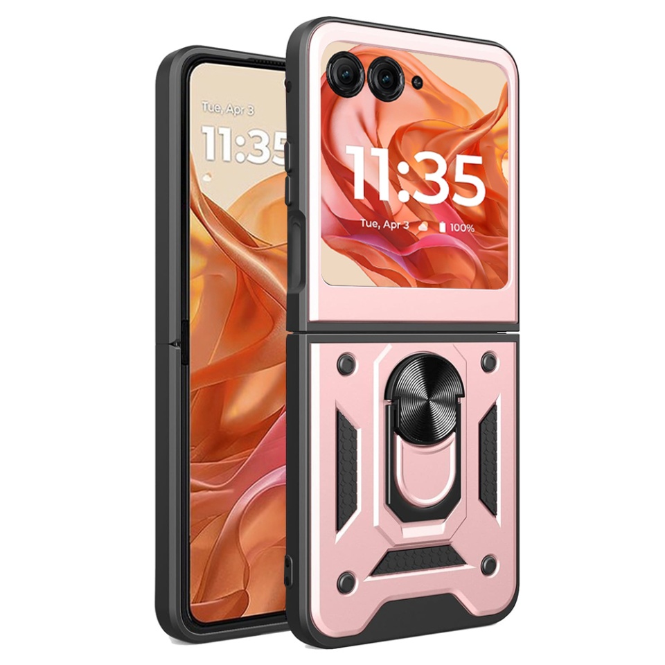Husa Motorola Razr 50 cu inel magnetic si protectie camera Skyddar CamShield - Roz