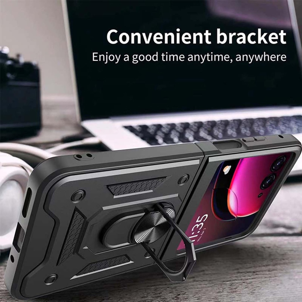 Husa Motorola Razr 50 Ultra cu inel magnetic si protectie camera Skyddar CamShield - Albastru - 3 | YEO