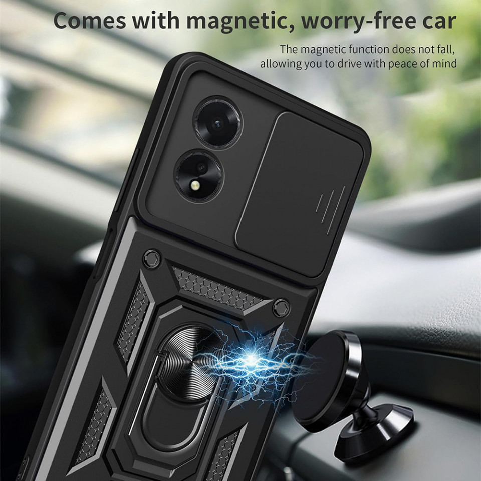 Husa Oppo A18 / A38 cu inel magnetic si protectie camera Skyddar CamShield - Negru - 2 | YEO