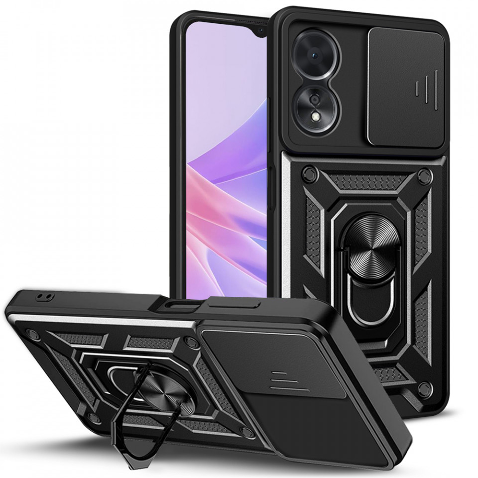 Husa Oppo A58 / A78 cu inel magnetic, Techsuit CamShield - Negru