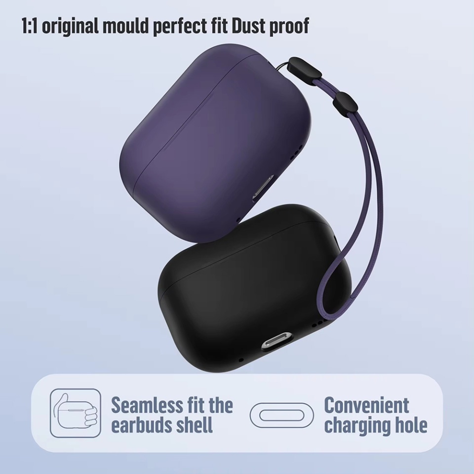 Husa pentru AirPods Pro 2 din silicon moale, Blueo Liquid Silicone, Negru - 1 | YEO